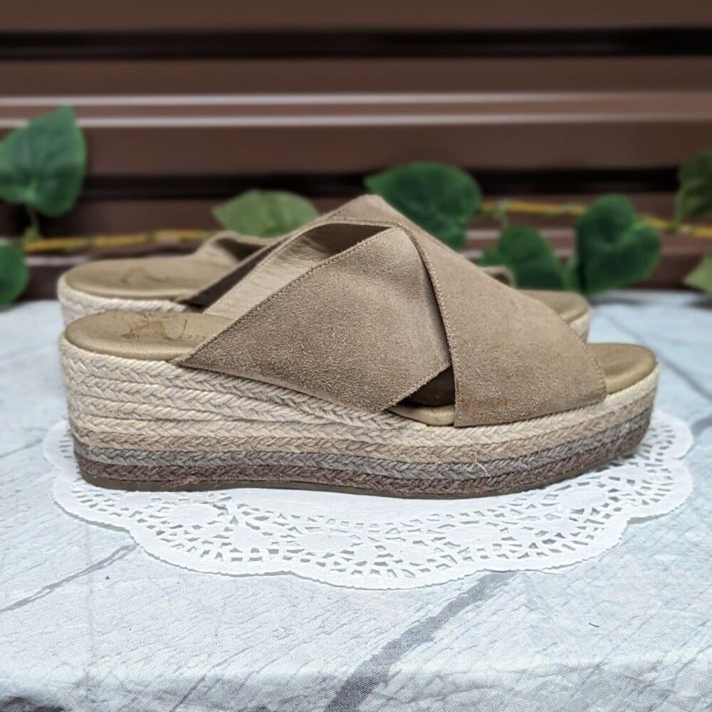 Paseart Size 40 Tan Double‎ Strap Suede Espadrilles Wedges Shoes Made in Spain